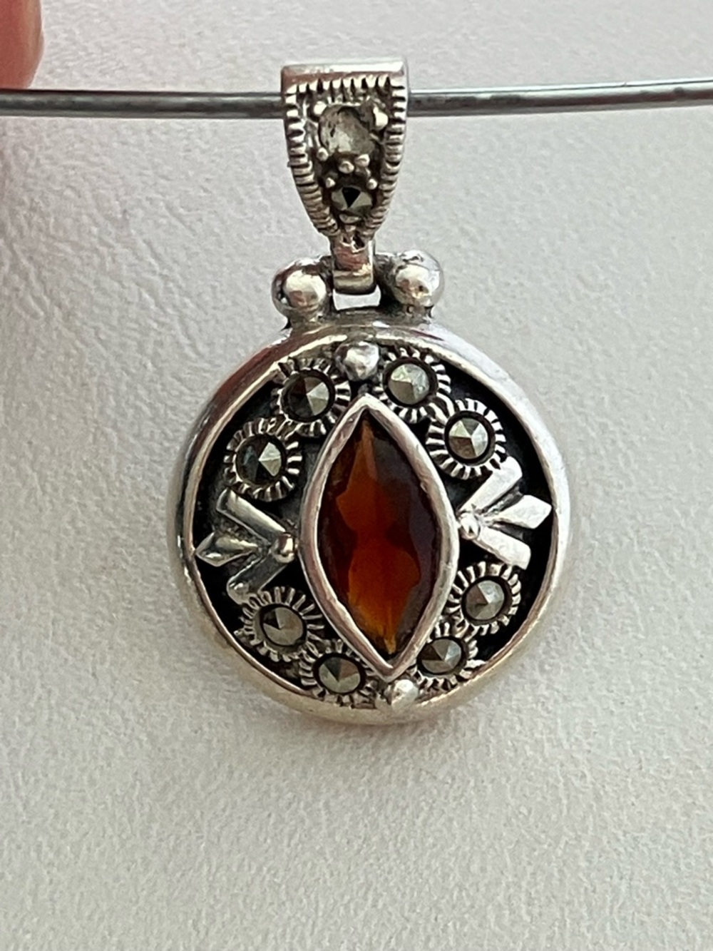 Sterling Silver Marcasite and Garnet Pendant